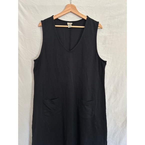 L L Bean Black Sleeveless V Neck Midi Dress Pockets Women's XL Regular - Picture 3 of 7